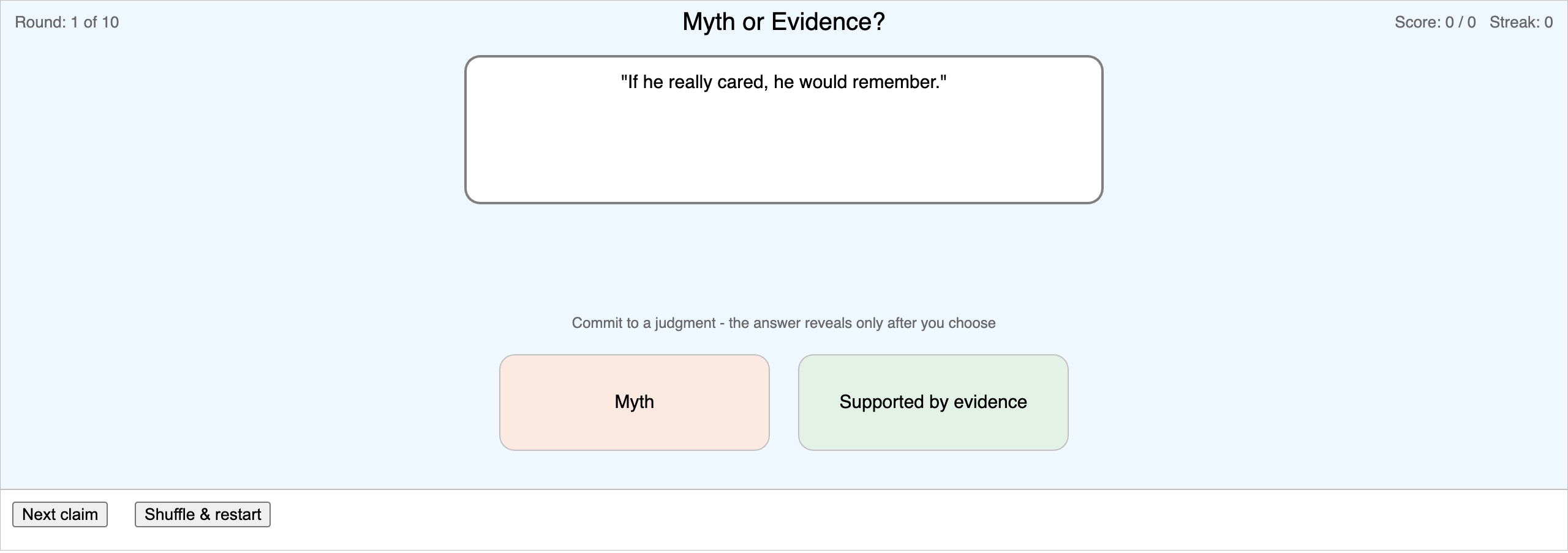 Myth or Evidence Sorter