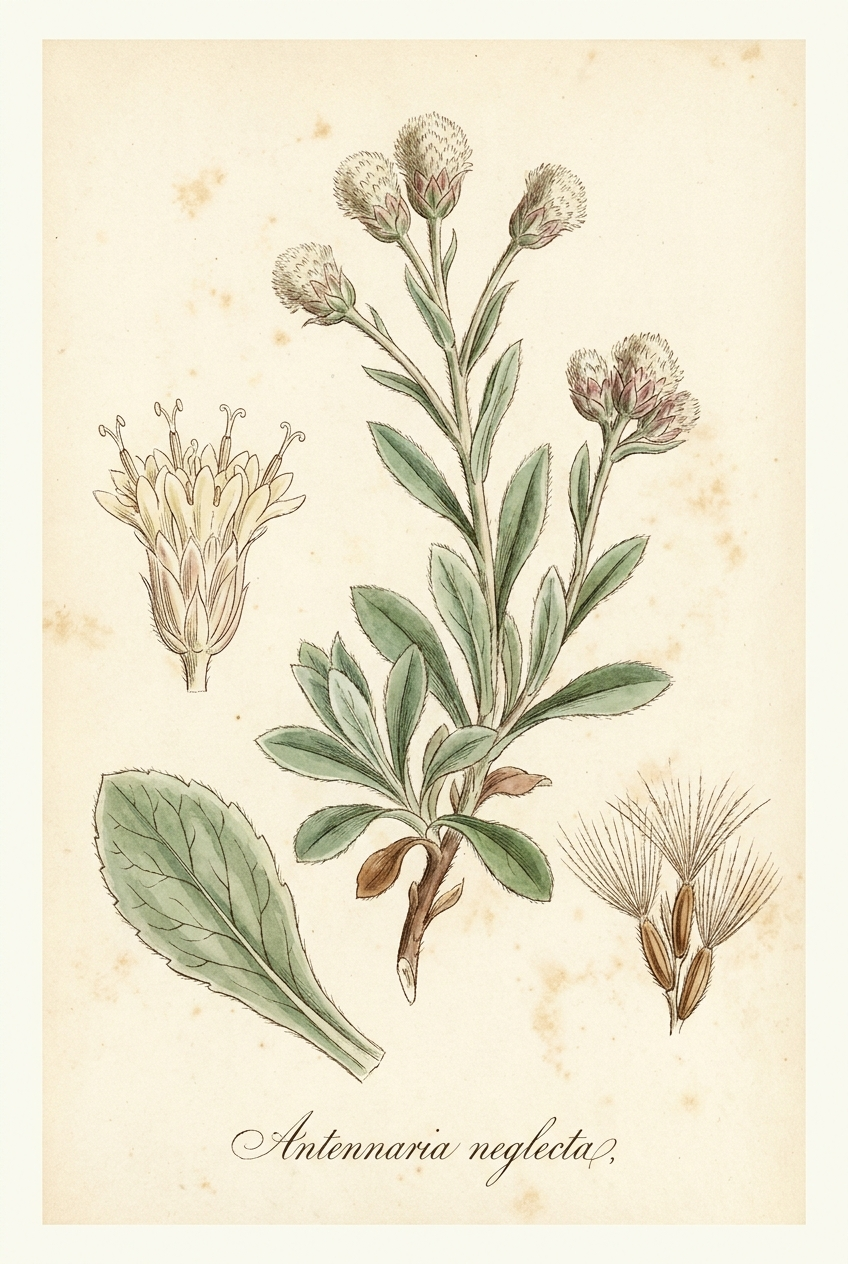 Botanical illustration of Pussytoes (Antennaria neglecta)