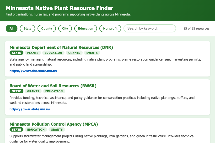 Minnesota Native Plant Resource Finder